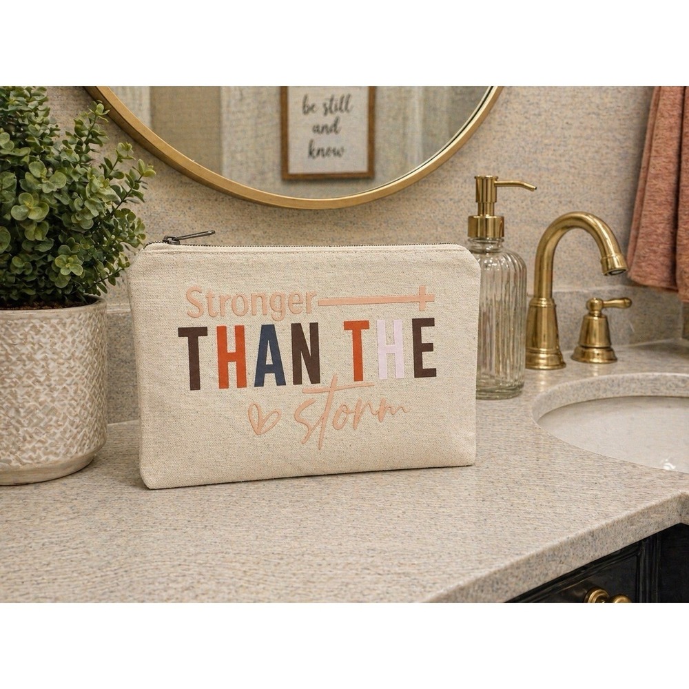 Christian Makeup Bag Stronger Than The Storm Faith Cosmetic Pouch Gift